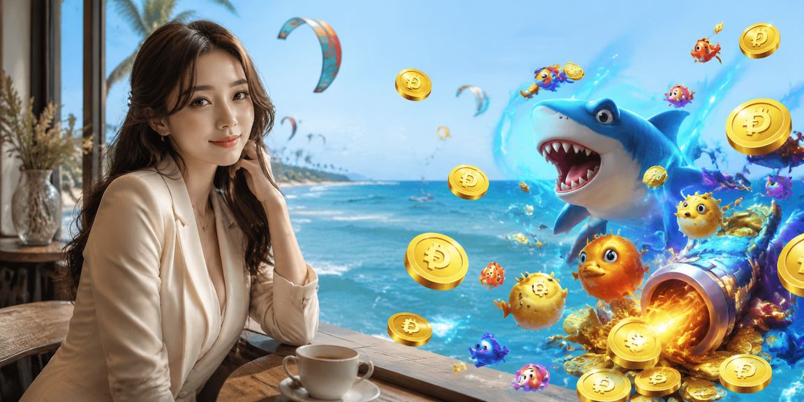Người dùng tại Mũi Né thư giãn với game bắn cá trực tuyến trong không gian cà phê ven biển